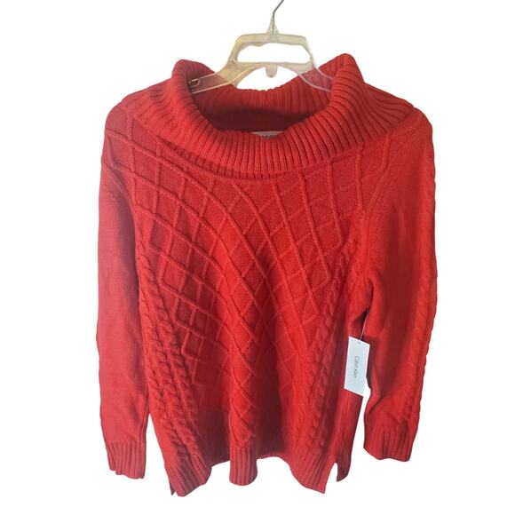 Calvin Klein Cable Knit Cowl Neck Sweater, Red, NWT, XL - Picture 1 of 6